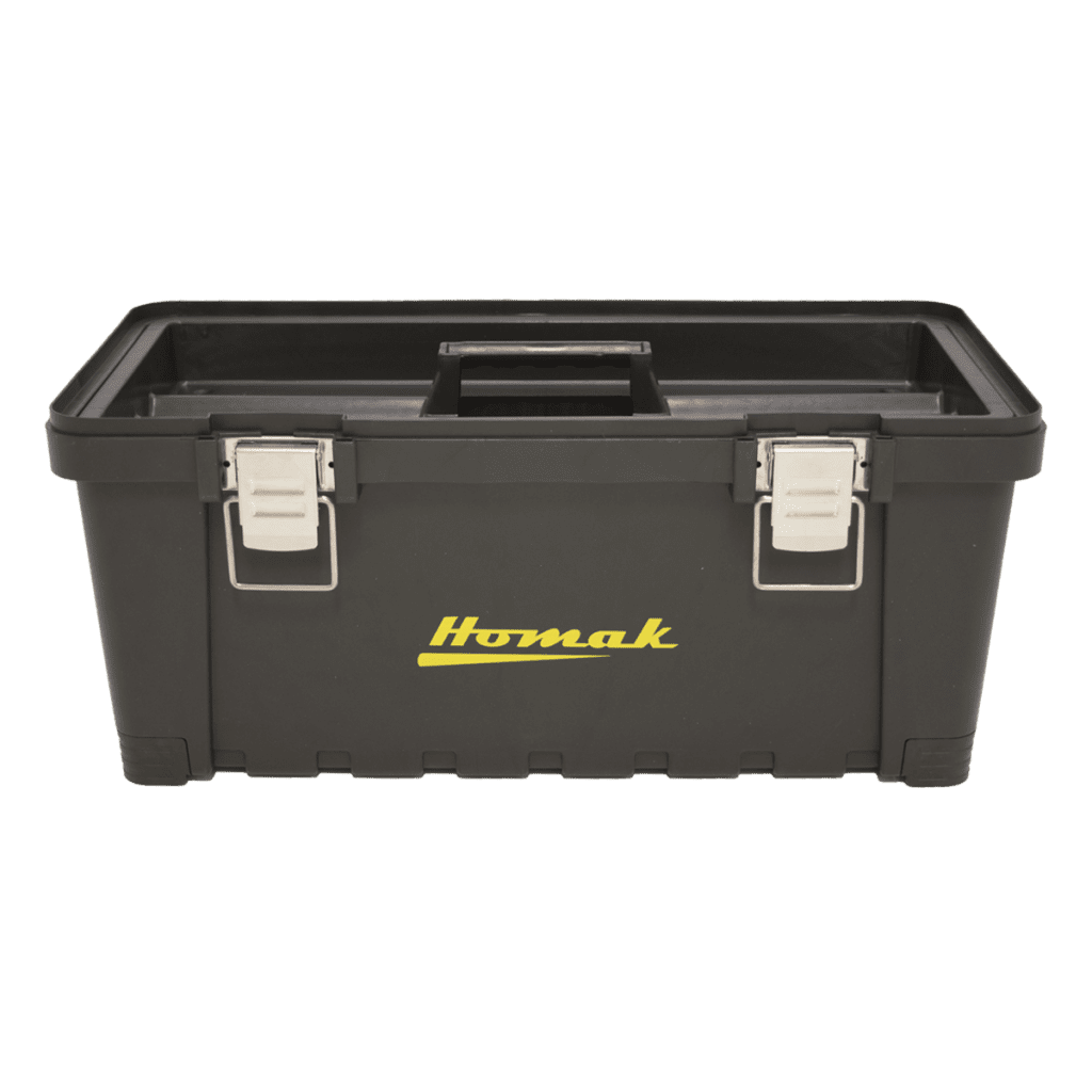 Relaxdays Tool Box, Empty, 5 Compartments, with Carrying Handle, Metal,  Lockable, Tool Kit, HBT 21x53x20 cm, Black