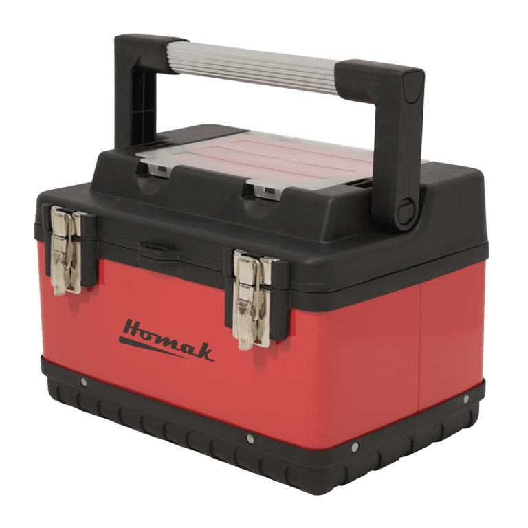 15 Red Metal Black Handle Plastic Hand Carry Toolbox Homak Manufacturing