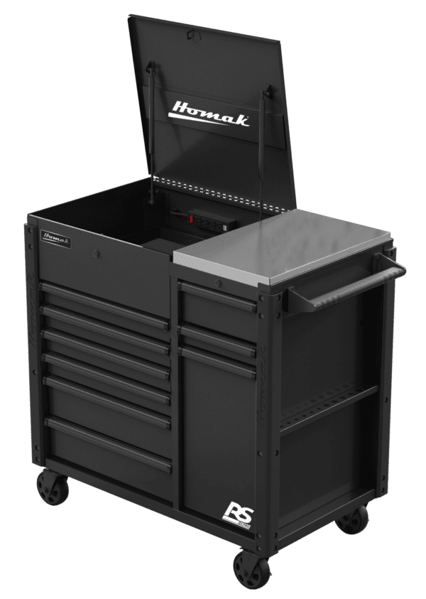 44″ RS Pro 9 Drawer Flip Top Power Service Cart w/ Workstation RS Pro 3