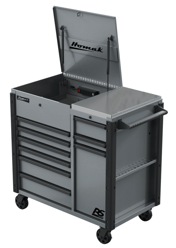 44″ RS Pro 9 Drawer Flip Top Power Service Cart w/ Workstation RS Pro 12