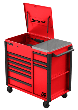 44″ RS Pro 9 Drawer Flip Top Power Service Cart w/ Workstation RS Pro