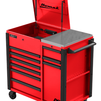 44″ RS Pro 9 Drawer Flip Top Power Service Cart w/ Workstation RS Pro