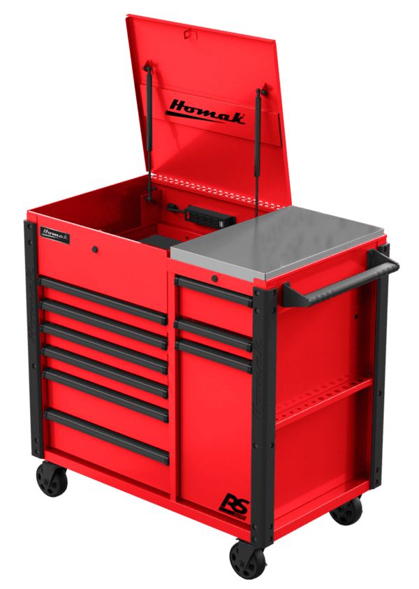 44″ RS Pro 9 Drawer Flip Top Power Service Cart w/ Workstation RS Pro 2